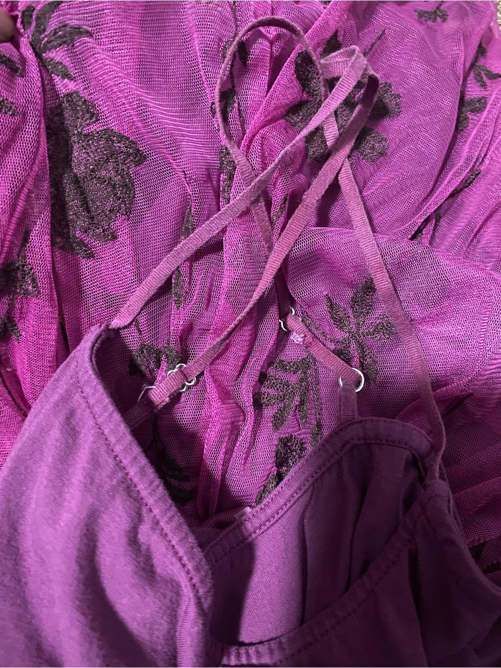 Free People Cecilia Sheer Floral Purple Mini Dress Large Whimsical Ethereal Boho - Picture 6 of 6